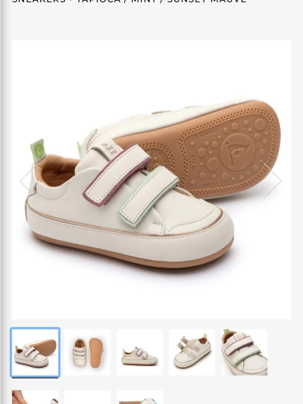 Tip Toey Joey Toddler Leather Sneakers Cream Velcro - EUR 24 Fits US 6